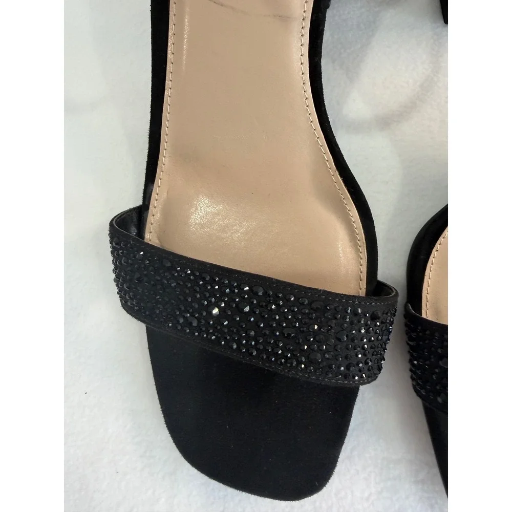 Kelly & Katie Block Heel Sandals SZ 10 Black Rhinestone Ankle Strap Formal Party